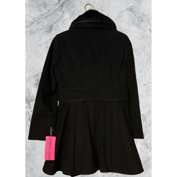 Betsey Johnson Womens Black Wool Blend Faux Fur Collar Corset Waist Coat Large - Picture 2 of 7